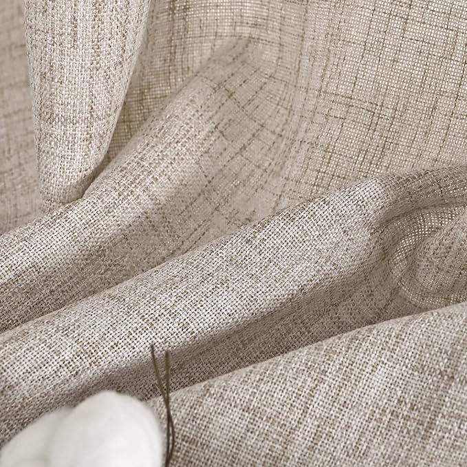 YoungsTex Short Linen Curtains 54 Inch Length 2 Panels for Window, Light Filtering Drapes Semi Sheer with Bronze Grommet Rustic Textured for Bathroom Bedroom Living Room, 42 X 54 Inch