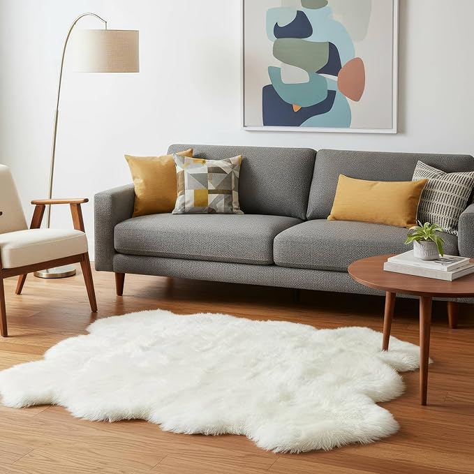 Premium Genuine Super-Soft Sheepskin Rug Large Six Pelt Natural Non-Dyed Fur, 5ft. x 6ft.