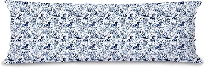 Chinoiserie Dachshund 20x54inch Body Pillows Decorations Covers, Blue and White Dog Grandmillennial Decorative Long Hug Throw Pillow Covers Pillowcases for Bed Couch