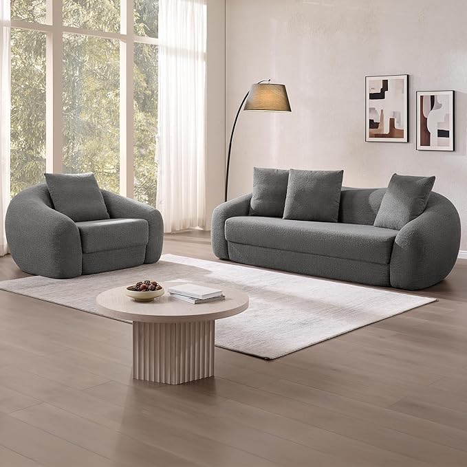 SICOTAS 90.6" Curved Convertible Sofa Couch Bed for Living Room Futon Cloud Boneless Sleeper Sofa Pull Out Floor Couch with Deep Seat 3 Seater Foam Bed No Assembly for Bedroom Apartment, Dark Grey