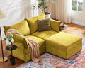 ABCASA Luxury Modular Sectional Sofa, L-Shaped 3-Seat Couch with Storage Ottoman Deep Seat & Reversible Chaise Lounge Chenille Yellow for Compact Spaces, Apartments, Dorm