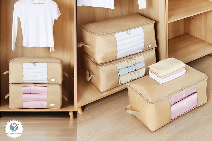 Comforter Storage Bag - Folding Organizer bag for King/Queen Comforters, Pillows, Blankets, Bedding/Quilt, Blanket, Duvet, Mothproof Space Saver; Large Collapsible Organizers, 24"x14"x11"