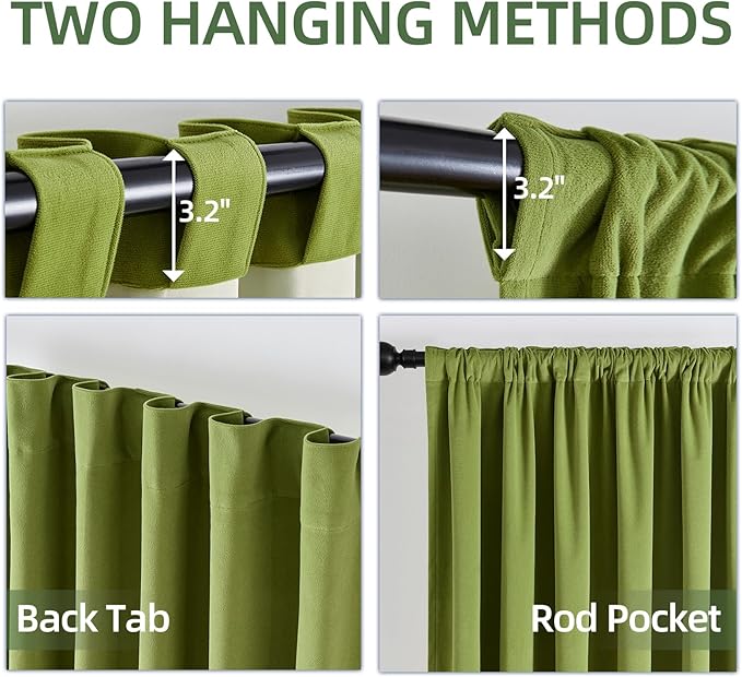 Joydeco Customized Curtains, 100% Blackout Curtains for Bedroom and Living Room, Heavy Duty Luxury Thermal Insulated Moss Green Velvet Curtains Rod Pocket & Back Tab 1 Panel, Custom Size