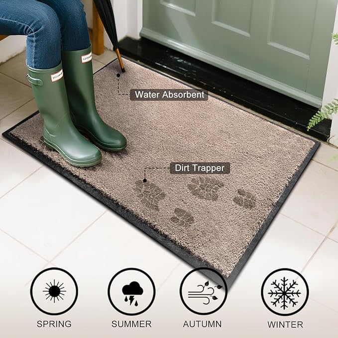 Mibao Dirt Trapper Door Mat for Indoor Outdoor, Waterproof All-Season, All-Weather Doormat, Heavy Duty Non-Slip Entrance Rug, Low Profile Absorbent Entrance Mat Carpet, 72" x 24", Beige