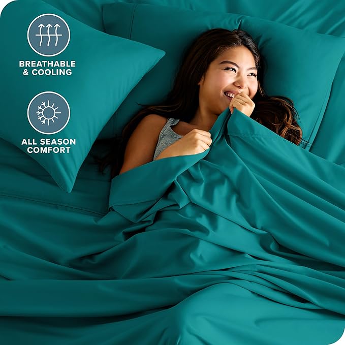 Bare Home Hotel Luxury Queen Sheet Set, Extra Soft - 6 Piece Set - Deep Pockets - Easy Fit - Cooling & Breathable - Wrinkle, Fade, Stain Resistant - Includes 4 Pillowcases (Queen, Emerald)