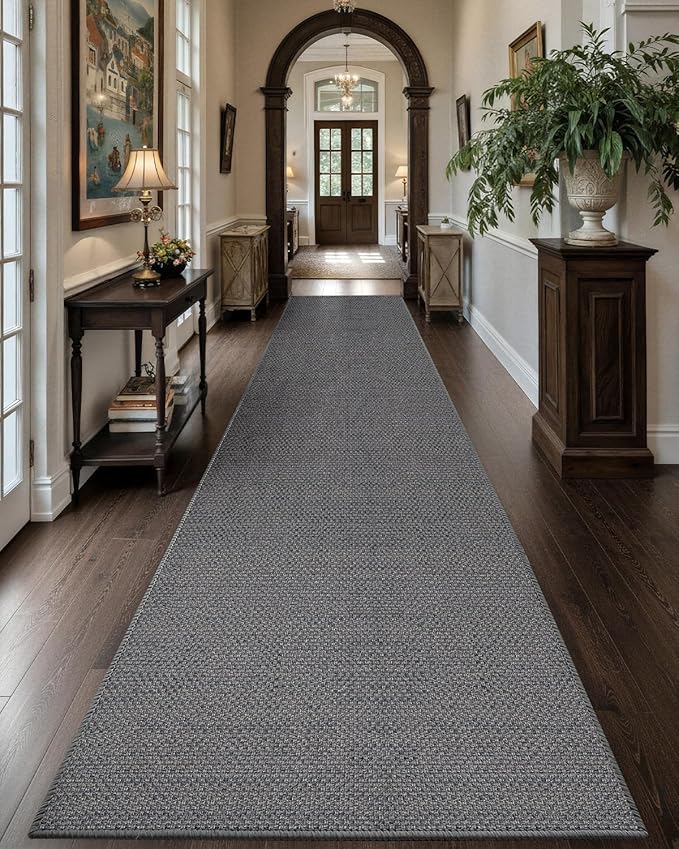 Color&Geometry Door Mat 2'4"x10' Runner Rug with Rubber Backing, Non Slip Washable Hallway Rug, Carpet Runners for Hallway Living Room Bedroom, Light Grey (Rolled-up NO Creases)