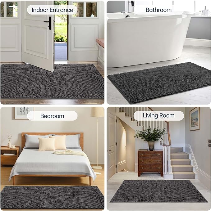 Dog Door Mat for Muddy Paws, 48" x 36" Chenille Absorbent Front Door Mat Inside, Large Runner Mud Mat for Dogs, Trap Dirt Washable Non Slip Outdoor Indoor Entrance Doormats, Grey