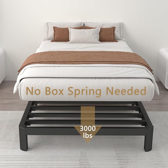 ITIMIDI 6 Inch Twin Size Bed Frame with Metal Gaskets, No Box Spring Needed, DIY Headboard, Heavy Duty Steel Slat Support, Anti-Slip Mattress Stopper, Round Corner Leg, Easy Assembly, Black