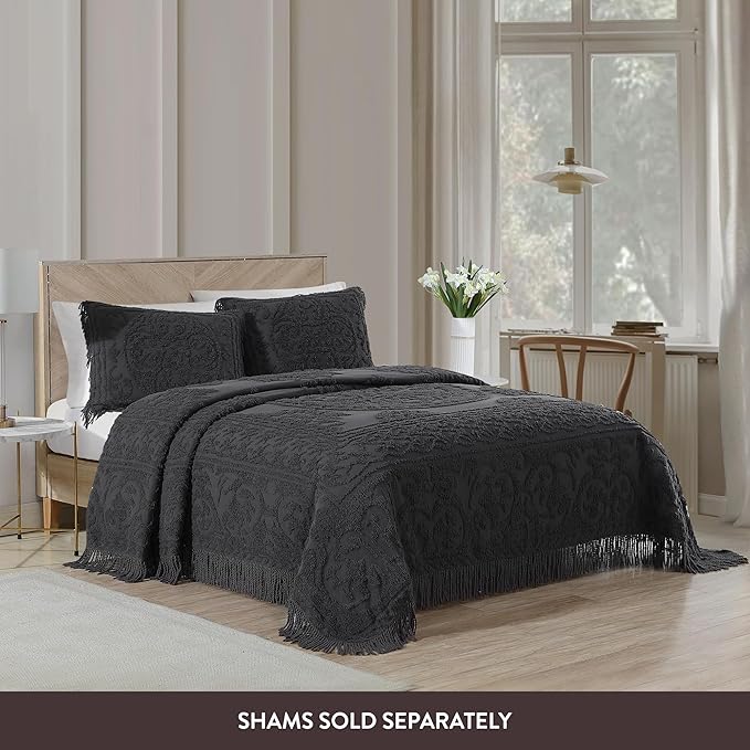 Beatrice Home Fashions Medallion Chenille Bedspread, King, Charcoal