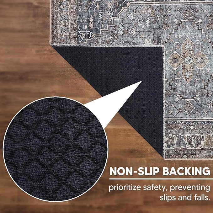 Keen Home Design 6x9 Rug - Machine Washable Area Rug with Non-Slip Backing, Ideal for Living Room, Dining Room, Bedroom - Vintage, Easy Clean, Durable, Low Pile Rug - (6' x 9')