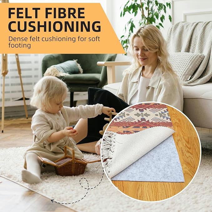 Non Slip Rug Pad, Natural Rubber Backing Rug Pads 1/4” Thick, Felt Rug Gripper Pad, Non Slip Under Carpet Mat, Under Rug Cushion for Hardwood Floors, Carpet Runners (5x7FT)