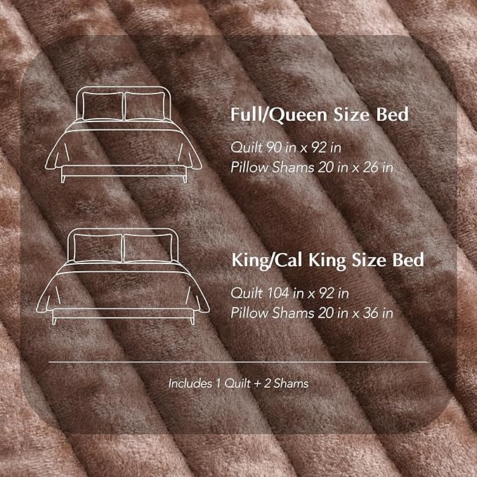 EVERGRACE Velvet Quilt Set Full Queen Size, Luxurious Soft Striped Channel Bedding Set, Lightweight Velvet Comforter for All Season, Oversized Bedspread Coverlet with 2 Matching Shams, Terracotta Clay