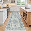 Area Rugs 2'x7' Washable Non-Slip, Floral Vintage Distress Print Pattern Medallion Carpet for Living Room Bedroom Dining Room, Light Blue Navy Beige Gray White