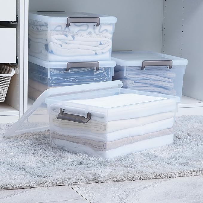 Citylife 33 Qt. Plastic Storage Bins with Lids Large Stackable Storage Containers for Organizing Clear Durable Storage Box, 4 Pack