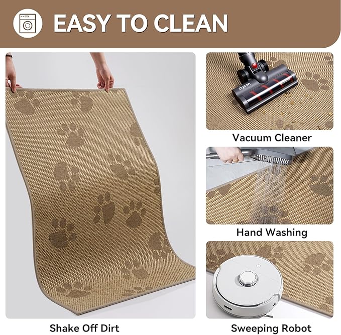 Door Mat Indoor Entrance 17"x30", 0.16" Thin Paw Print Low Pile Doormat, Non Slip Welcome Mat, Trap Dirt and Moisture, Easy Clean, Brown