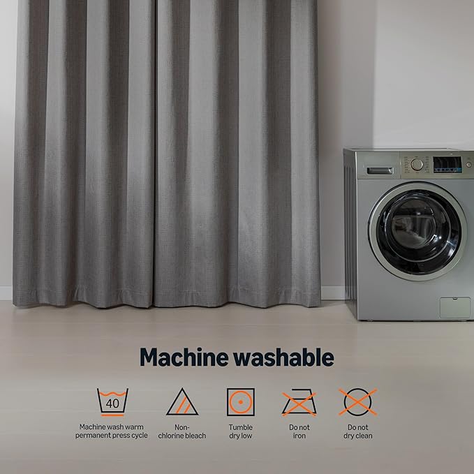 Amazon Basics Faux Linen Blackout Curtains for Bedroom and Living Room, 2-Piece Set with Grommets, 42" W x 72" L, Grey