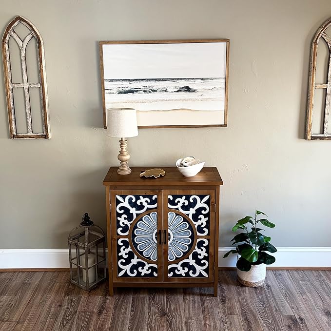 PHI VILLA Blue Accent Cabinet with Doors, Small Buffet Sideboard for Living Room Entryway Cabinet