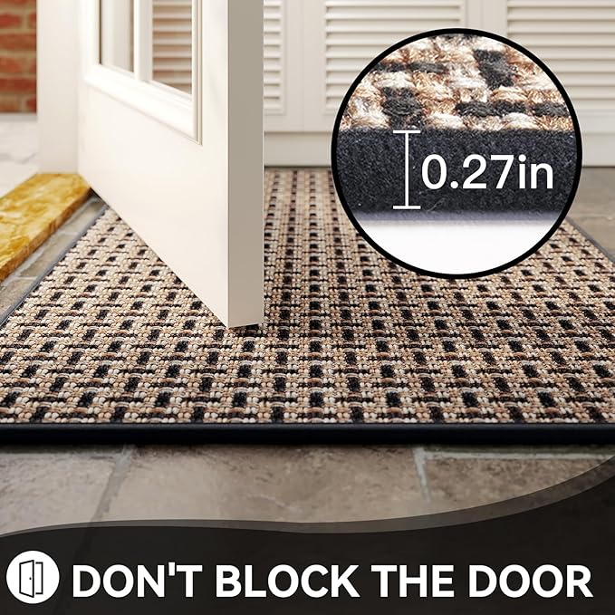 Indoor Door Mat Dirt 36x60 Resistant and Absorbent, Non-Slip Rubber Backing Floor Mats, Easy Clean Low-Profile Doormat for Entryway, Front Door, Inside Entrance Black
