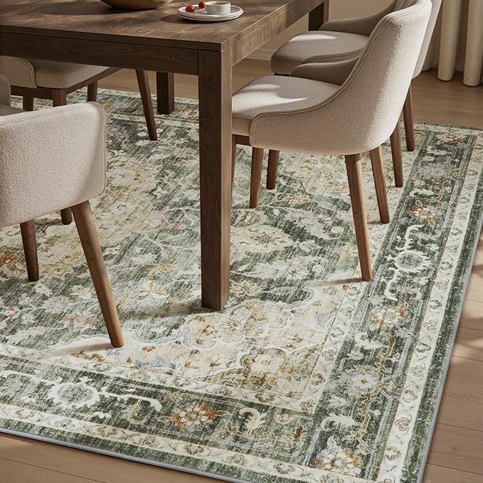 PADOOR 6X9 Area Rug,Rugs for Living Room,Soft Olive Rugs for Bedroom,Machine Washable Rug Non Slip Carpet for Dining Room Living Room Bedside Office