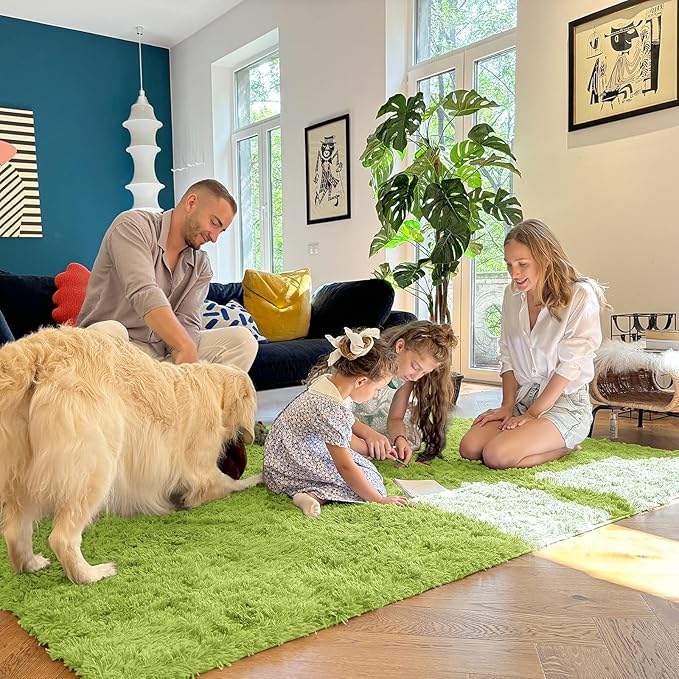OLANLY 2x5 Machine Washable Runner Rugs for Hallway, Soft Fluffy Shaggy Bedside Rugs for Bedroom, Living Room, Indoor Floor Carpet for Kids Girls Boy, Nursery Rooms, Home Decor Aesthetic, Grass Green