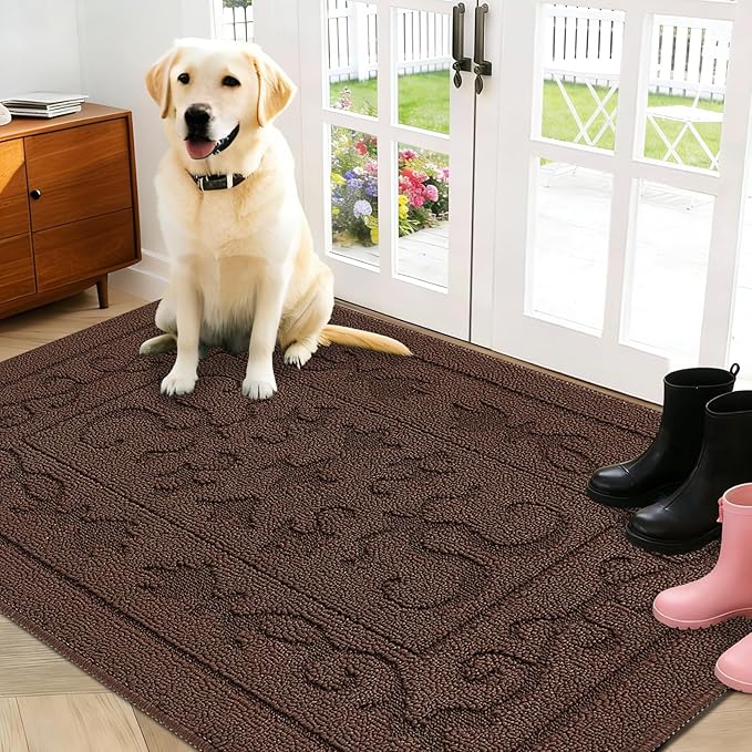 FONEYI Indoor Doormat, Front Back Door Mat 32"x40" Washable, Rubber Backing Non Slip Door Mats, Low-Profile Absorbent Entrance Doormats Inside Floor Mats for Entryway, Resist Dirt Entry Rugs, Coffee