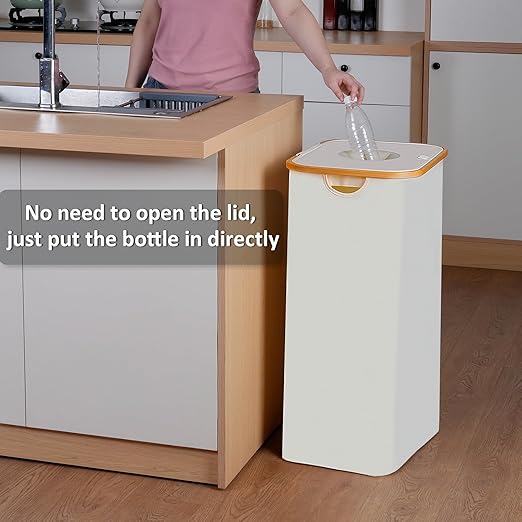 iEGrow 29 Gallons Recycling Bins for Kitchen, Indoor Recycle Bins with Lid, 110L Large Recycle bin with 2 Removeable Reusable Inner Bags, for Bottles Cans Glass Plastice Cartons(Beige)
