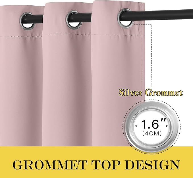 NICETOWN Baby Pink Curtains for Nursery, Sliding Glass Door Grommet Thermal Insulated Blackout Curtain Room Divider Sound Reducing Window Treatment for Kids Room/Bedroom, 1 Panel, W100 x L84