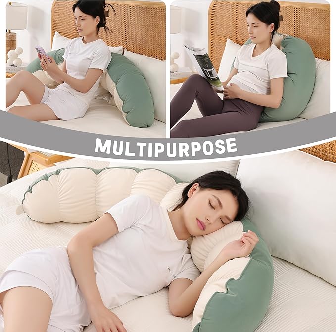 Peallow(Pat. Pend) – Long Round Body Pillow for Adults, Bolster Pillow for Sleeping, Soft and Supportive Pillow for Sleeping & Lumbar Support (Green-White, 59")