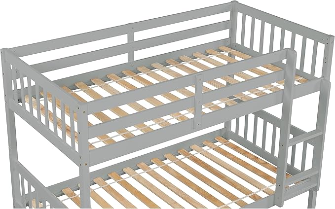 Bellemave Twin Over Twin Bunk Bed with Trundle,Convertible Bunk Beds with Ladder & Safety Guardrails,Twin Size Bunk Beds for Kids Girls Boys,Grey