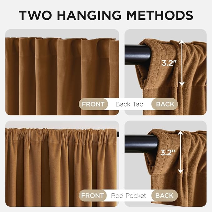 Joydeco Golden Brown 100% Blackout Curtains 84 Inch 2 Panels, Luxury Thermal Brown Velvet Curtains for Bedroom Living Room, Soundproof Blackout Window Drapes, Rod Pocket & Back Tab (52W x 84L)