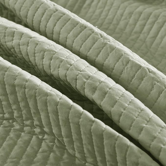 MarCielo 3-Piece 100% Cotton Oversized Bedspread Lightweight Quilt Coverlet Embroidery Farmhouse Bedding Set (TG Pale Green, Oversized King (118"x106"))