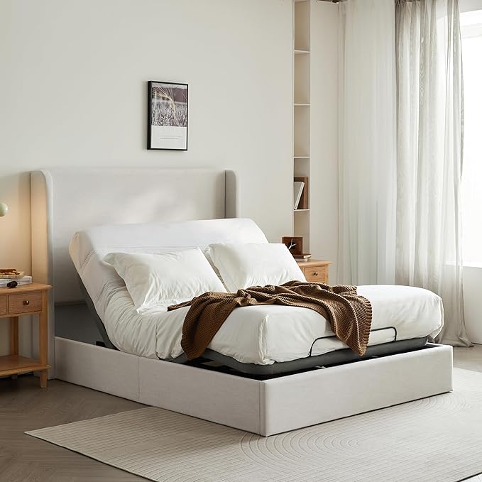 Queen Size Adjustable Bed Frame Base, Caron Electric Bed Base with Head and Foot Incline, Zero Gravity, Massage, App and Wireless Remote, No-Noise, Easy Assembly, Gray