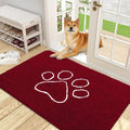 OLANLY Dog Door Mat for Muddy Paws 48x30, Paw Print Design, Absorbs Moisture and Dirt, Absorbent Non-Slip Washable Doormat, Quick Dry Chenille Mud Mat for Dogs, Entry Indoor Entryway Carpet, Red