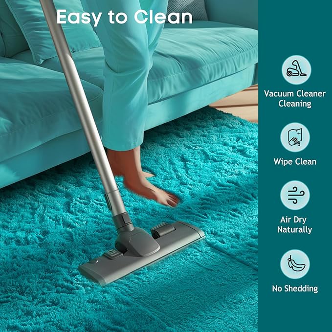 Ophanie Teal Rugs for Living Room Bedroom, 6x9 Fluffy Fuzzy Furry Carpet, Plush Soft Shaggy Bedside Indoor Floor Area Rug for Kids Girls Boys Baby Teen Dorm Nursery Home Decor Aesthetic