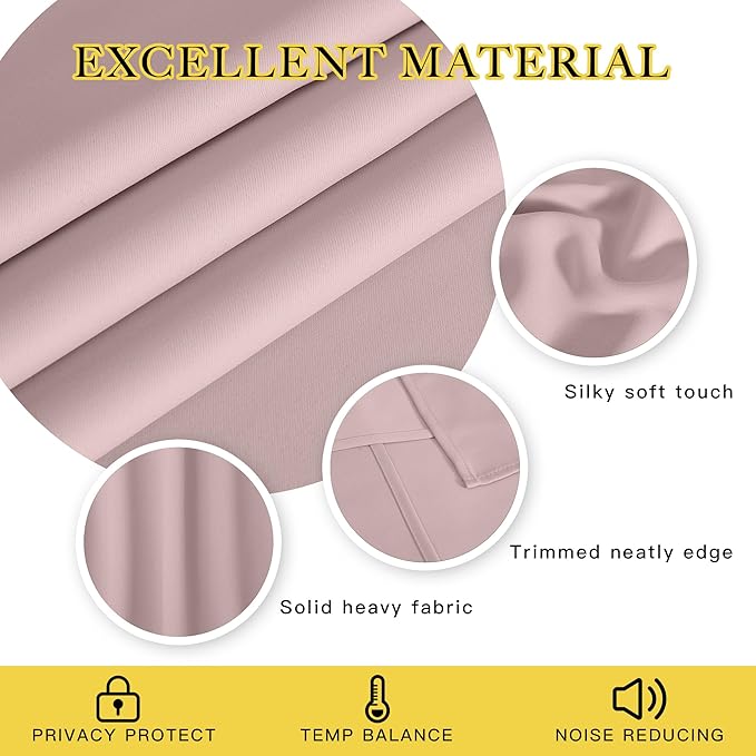 NICETOWN Baby Pink Curtains for Nursery, Sliding Glass Door Grommet Thermal Insulated Blackout Curtain Room Divider Sound Reducing Window Treatment for Kids Room/Bedroom, 1 Panel, W100 x L84