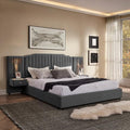 King Size Bed Frame with Storage, Luxury King Platform Bed Frame with Headboard, Velvet Fabric Upholstered Bedframe with LED Lights, Solid Frame & Bedside Table, No Box Spring Needed, Gray