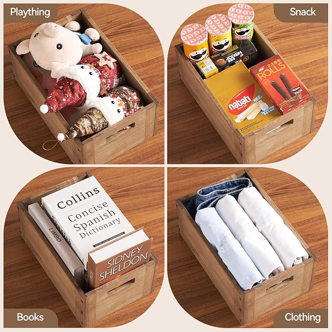 KIRIGEN Stackable Wood Storage Cube /Basket/ Bins Organizer for Home Books Clothes Toy - Modular Open Cubby Storage System - Office Bookcase Closet Shelves C15-DBR
