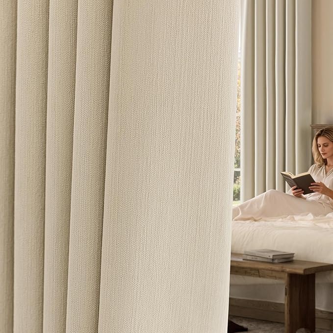 jinchan Chenille Blackout Curtains 108 Inches Long Beige Thermal Insulated Curtains for Living Room Bedroom 2 Panels Triple-Weave Noise Reducing Drapes Back Tab Privacy Window Curtains 50x108 Inch