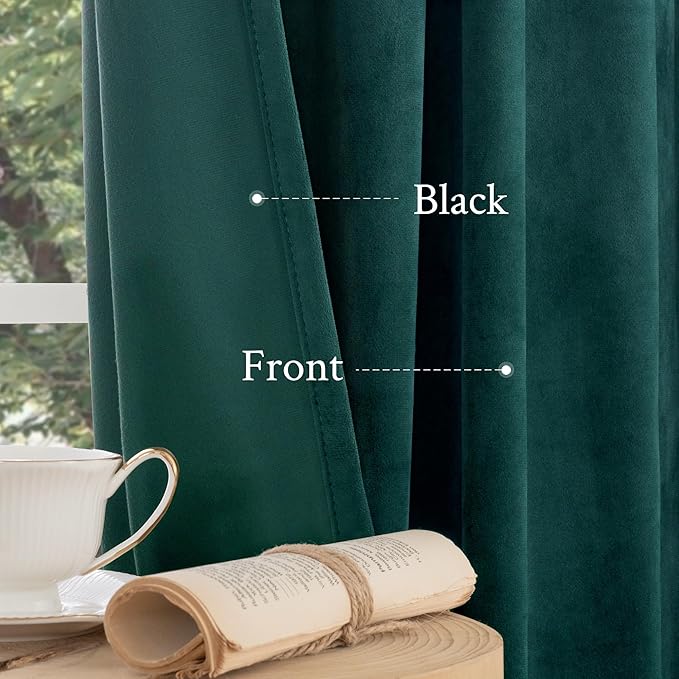 LAMIT Teal Velvet Curtains 72 Inch Length for Living Room, Soft Thermal Insulated Panels Room Darkeing Back Tab and Rod Pocket Christmas Drapes for Bedroom/Party/Hotel Hall, 2 Panels, 52 x 72 Inch