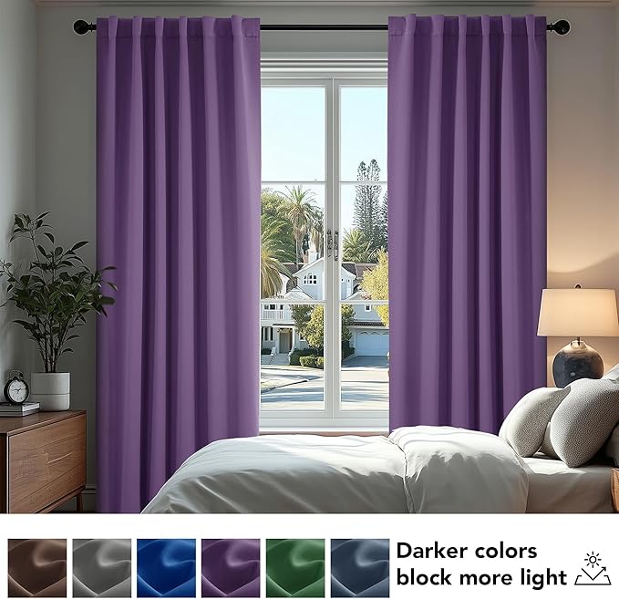 Deconovo Blackout Curtains, Thermal Insulated, W52 x L45 2 Panels, Back Tab, Machine Washable, Room-Darkening Drapes for Bedroom/Living Room Purple Grape