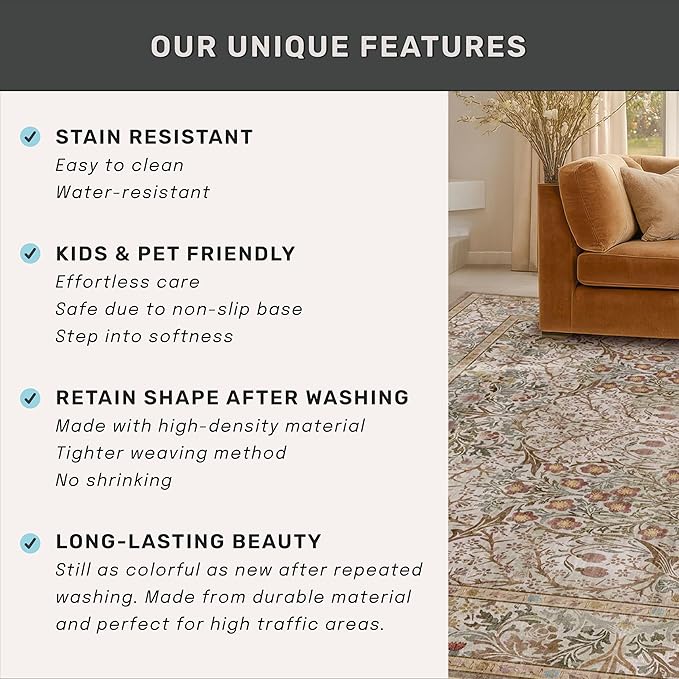 Non Slip 2x5 Moss Green Bathroom Runner Rug - Small Runner Rugs, Washable Kitchen Floor Mat, Bedroom, Laundry Room, Hallway Runner - Vintage Oriental Taupe Dark Décor