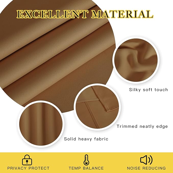NICETOWN Bedroom Curtain 63 inch Length - Grommet Top Blackout Room Darkening Sound Reduction Privacy Thermal Drape for Flat/Laundry, Gold Brown, W52 x L63, 1 Panel