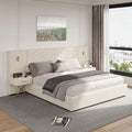 DEINPPA Luxury King Bed Frame with Built-in Gold LED Lights and Nightstands, King Size Platform Bed with Oversize Upholstered Headboard, No Box Spring Needed-Beige