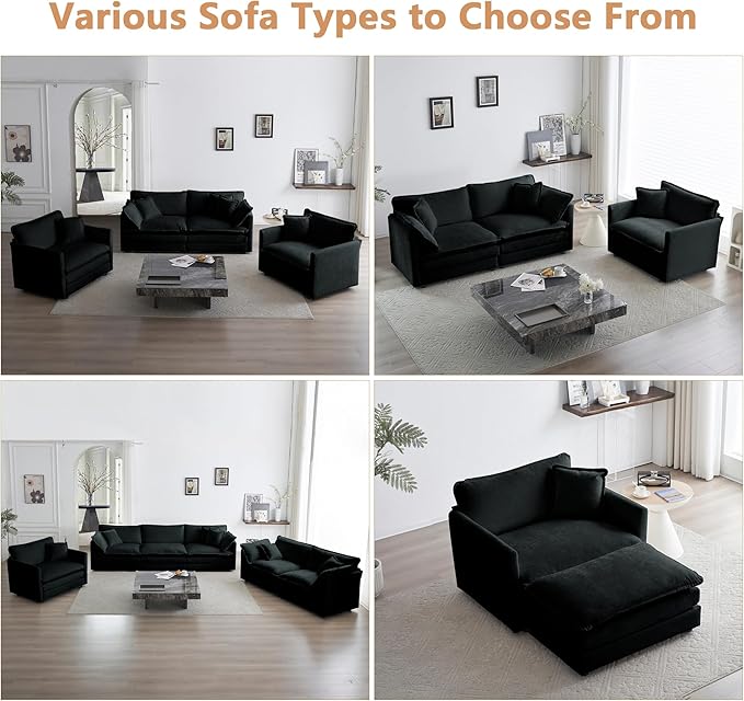 mikibama 41.4 Inch Single Seat Sofa, Chenille Comfy Deep Upholstered Couch Armchair with Toss Pillow for Living Room Bedroom Office Apartment, Black