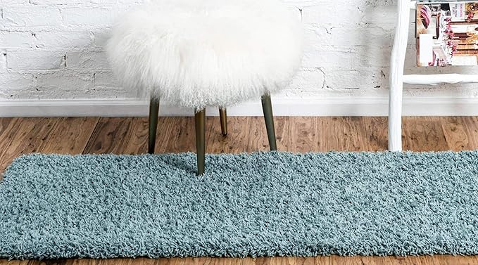 Unique Loom Solid Shag Collection Area Rug (2' 6" x 16' 5" Runner, Light Slate Blue)