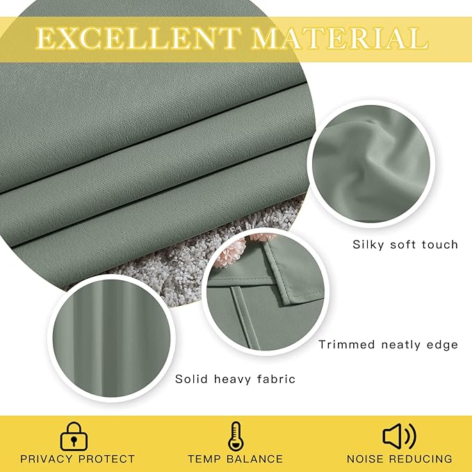 NICETOWN Sage Green Blackout Curtains for Bedroom - Grommet Thermal Insulated Family Home Window Treatments Solid Room Darkening Privacy Drape for Living Room (W66 x L102, 1 Panel)
