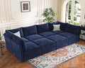 ABCASA 136.4" Oversized Modular Sectional Sleeper Sofa Bed, U Shaped Convertible Couch with Movable Ottoman, Large 8 Seat Corner Couches for Living Room Deep Seat Blue Chenille