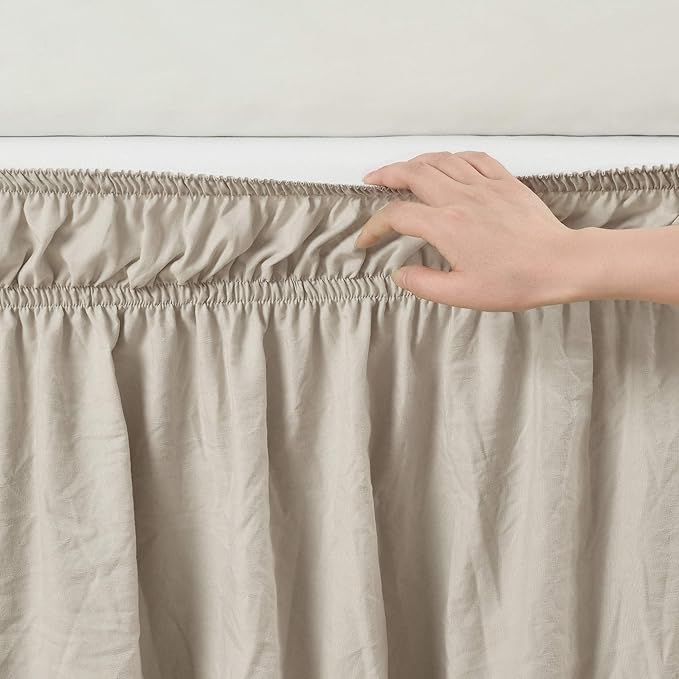 Lush Decor Ruched Ruffle Elastic Easy Wrap Around Bed Skirt Single Twin/Twin XL/Full Neutral - Twin Bed Skirt - Dust Ruffle - Tan Bedskirts