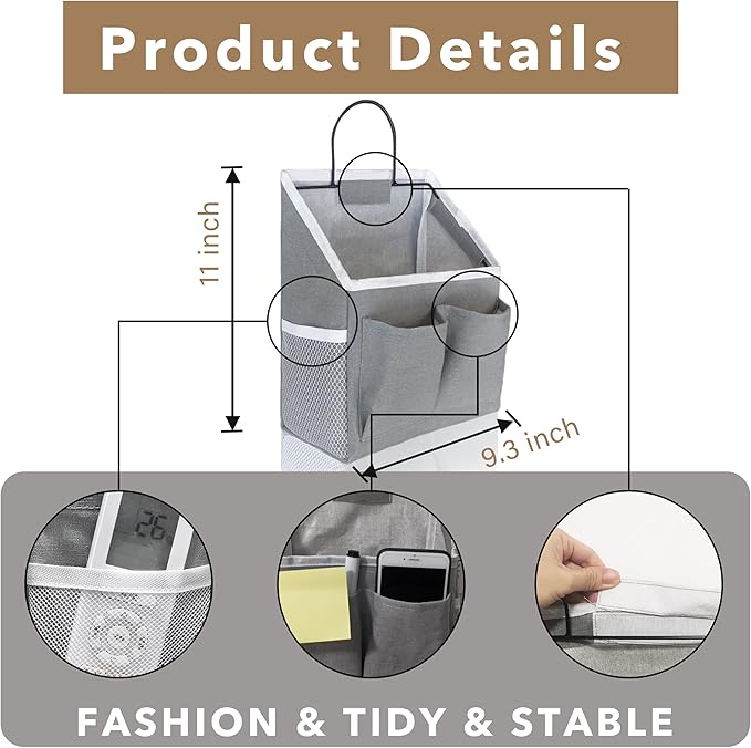 Kanrichu 2pcs Small Wall Hanging Baskets for Organizing, Wall Hanging Storage Bag as Over the Door Organizer, Wall File Organizer, Rv Storage and Organization. For Bedroom, Office, Camper (Gray)