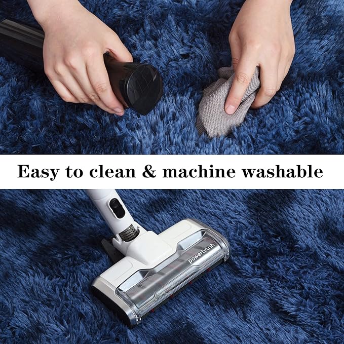 duduta Navy Blue Fluffy Bedroom Rug 3x5 ft, Tie-Dye Shag Plush Area Rug for Nursery Playroom Dorm Living Room Decor